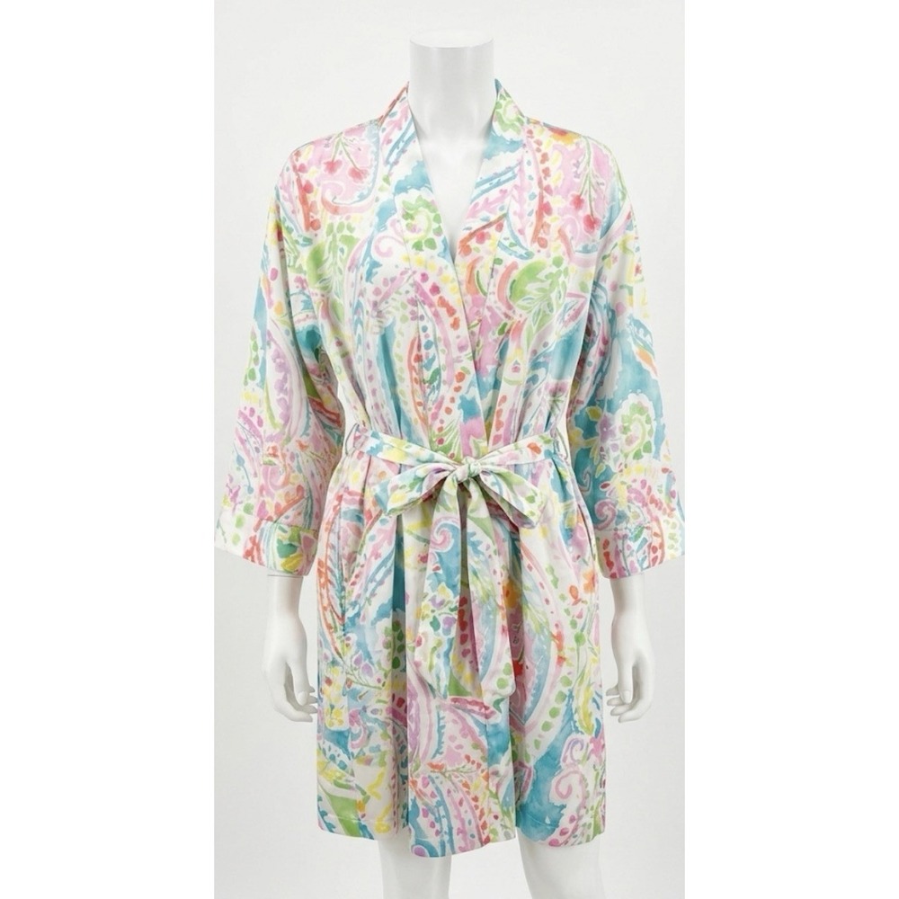 Lauren‎ Ralph Lauren Womens Paisley Short Robe Medium Multi Color Satin Wrap